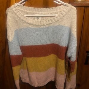 Billabong Blue and Cream Crew Neck Sweater Cozy Stripes